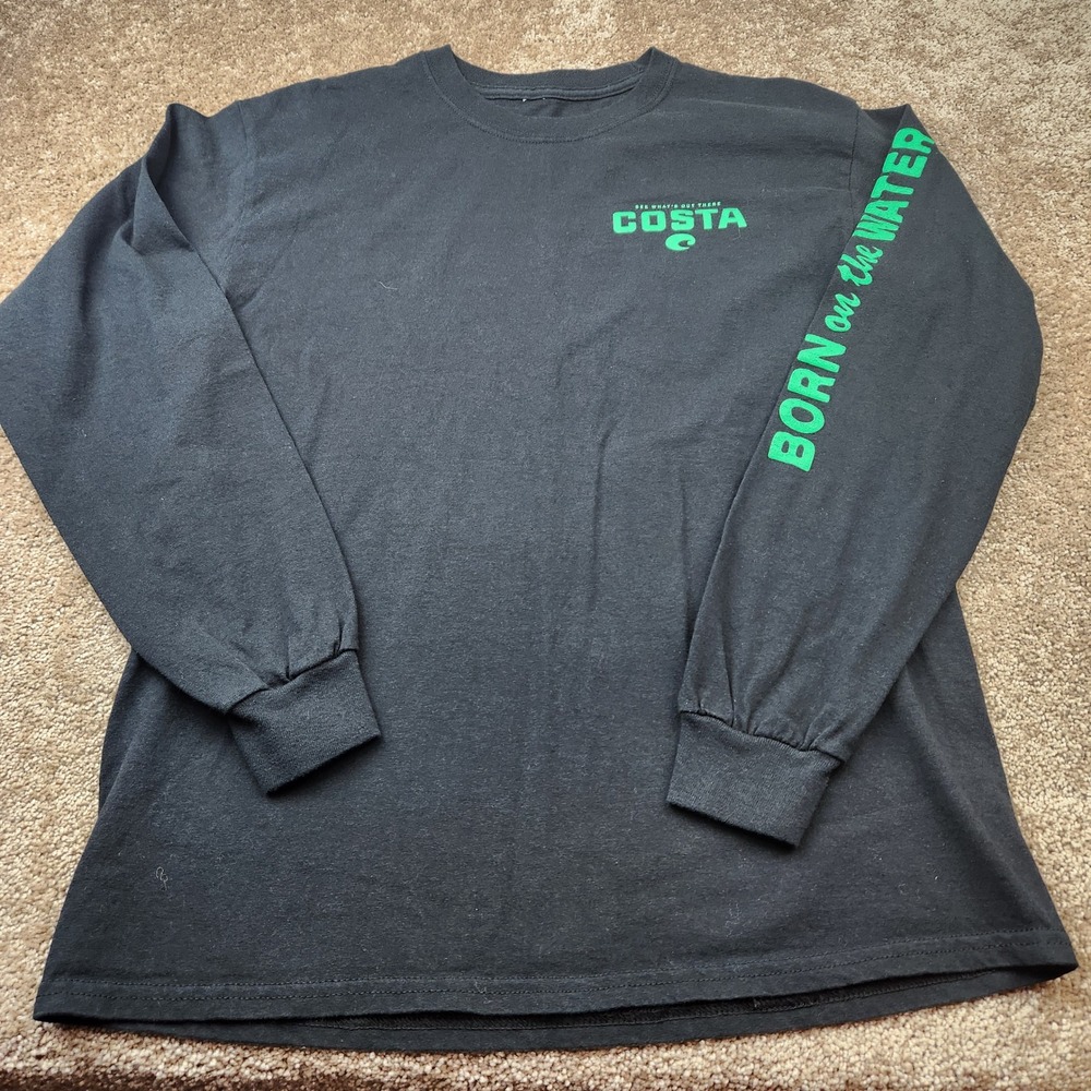Costa Del Mar Men Black Walleye Fish Graphic Long Sleeve T-Shirt Size M RN 93846